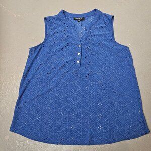 Blue Sleeveless eyelet Blouse szXL